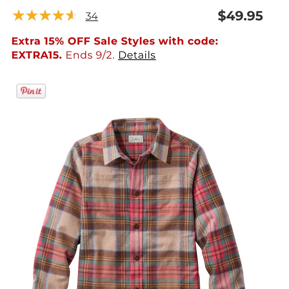 L.L. Bean Kids Plaid 100% cotton flannel